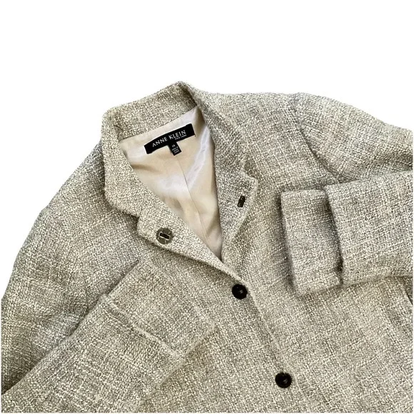 Anne Klein Tweed Turn Lock Jacket Beige Career Office Womens Size 14 Classic - Picture 4 of 7